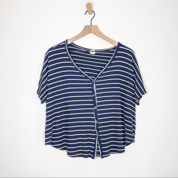 live in the moment Tops - Live in the Moment Thermal Striped Crop Blue